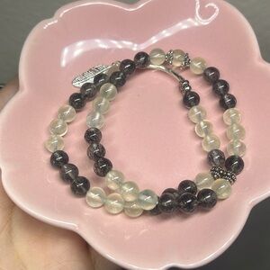 Prehnite & Black Rutilated Quartz Beaded Bracelet